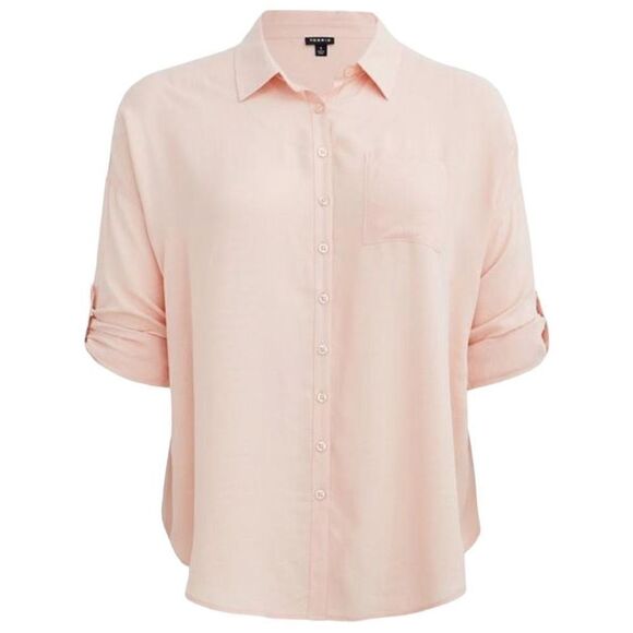 Torrid Linen Drop Shoulder Button-Front Shirt Pale Blush - Picture 5 of 11